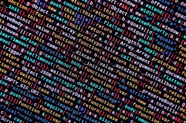Laptop programlama kod yazma. Bilgisayar ekranında dijital ikili veri. Proje yöneticileri yeni fikir çalışır. Yazılım mühendisi iş başında. Yazılım arka plan. Modern teknoloji
