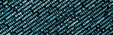 JavaScript kodu metin düzenleyicisinde. Siber kavramı kodlama. Javascript kod geliştirme web ekran. SEO kavramları daha iyi Serp için uygulama. HTML biçimlendirme dili portre. Web sitesi tasarımı