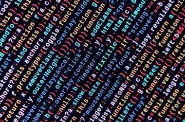 Laptop programlama kod yazma. Bilgisayar ekranında dijital ikili veri. Proje yöneticileri yeni fikir çalışır. Yazılım mühendisi iş başında. Yazılım arka plan. Modern teknoloji