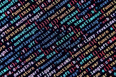 JavaScript işlevleri, değişkenleri, nesneler. İşlev kaynak kodu closeup izlemek. Bu uzman çalışma alanı. Büyük veri ve Internet şeyler trend. HTML Web sitesi yapısı. Web sitesi programlama kodu