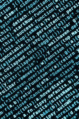 JavaScript kodu metin düzenleyicisinde. Siber kavramı kodlama. Javascript kod geliştirme web ekran. SEO kavramları daha iyi Serp için uygulama. HTML biçimlendirme dili portre. Web sitesi tasarımı