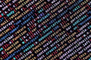 JavaScript işlevleri, değişkenleri, nesneler. İşlev kaynak kodu closeup izlemek. Bu uzman çalışma alanı. Büyük veri ve Internet şeyler trend. HTML Web sitesi yapısı. Web sitesi programlama kodu