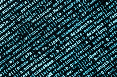 Laptop programlama kod yazma. Bilgisayar ekranında dijital ikili veri. Proje yöneticileri yeni fikir çalışır. Yazılım mühendisi iş başında. Yazılım arka plan. Modern teknoloji