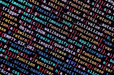 JavaScript işlevleri, değişkenleri, nesneler. İşlev kaynak kodu closeup izlemek. Bu uzman çalışma alanı. Büyük veri ve Internet şeyler trend. HTML Web sitesi yapısı. Web sitesi programlama kodu