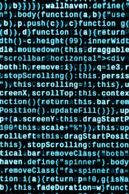 JavaScript kodu metin düzenleyicisinde. Siber kavramı kodlama. Javascript kod geliştirme web ekran. SEO kavramları daha iyi Serp için uygulama. HTML biçimlendirme dili portre. Web sitesi tasarımı
