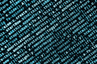Laptop programlama kod yazma. Bilgisayar ekranında dijital ikili veri. Proje yöneticileri yeni fikir çalışır. Yazılım mühendisi iş başında. Yazılım arka plan. Modern teknoloji