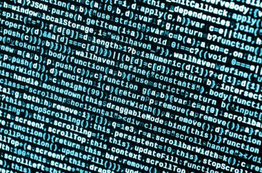 JavaScript kodu metin düzenleyicisinde. Siber kavramı kodlama. Javascript kod geliştirme web ekran. SEO kavramları daha iyi Serp için uygulama. HTML biçimlendirme dili portre. Web sitesi tasarımı