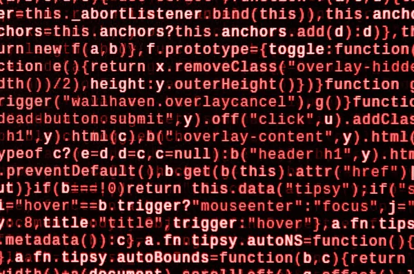 Javascript functions, variables, objects. Monitor closeup of function source code. IT specialist workplace. Big data and Internet of things trend. HTML website structure. Website programming code