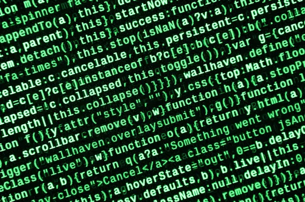 Javascript functions, variables, objects. Monitor closeup of function source code. IT specialist workplace. Big data and Internet of things trend. HTML website structure. Website programming code