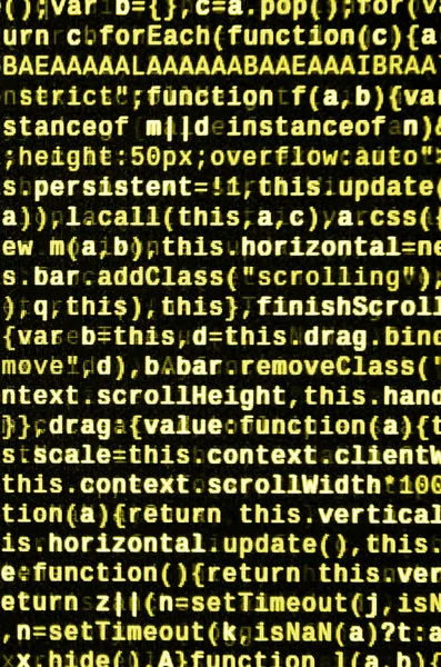 Javascript functions, variables, objects. Monitor closeup of function source code. IT specialist workplace. Big data and Internet of things trend. HTML website structure. Website programming code