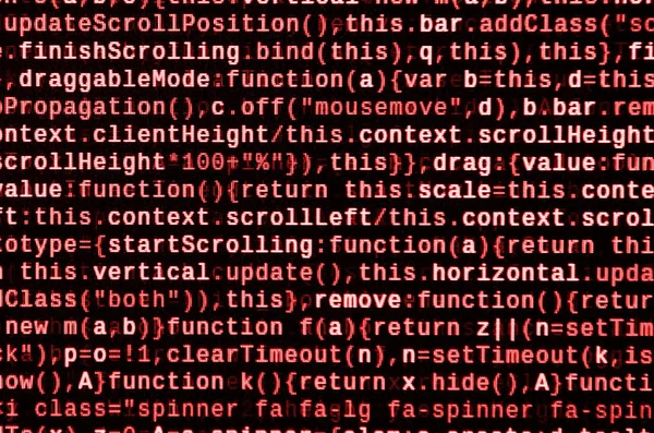 Javascript functions, variables, objects. Monitor closeup of function source code. IT specialist workplace. Big data and Internet of things trend. HTML website structure. Website programming code