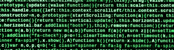 Javascript functions, variables, objects. Monitor closeup of function source code. IT specialist workplace. Big data and Internet of things trend. HTML website structure. Website programming code