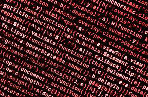 Javascript functions, variables, objects. Monitor closeup of function source code. IT specialist workplace. Big data and Internet of things trend. HTML website structure. Website programming code