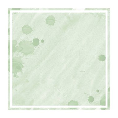 Koyu yeşil el suluboya dikdörtgen çerçeve arka plan doku lekeleri ile çekilmiş. Modern tasarım öğesi