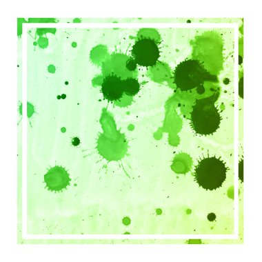 Yeşil el suluboya dikdörtgen çerçeve arka plan doku lekeleri ile çekilmiş. Modern tasarım öğesi