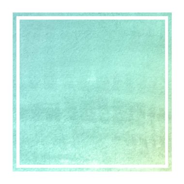 Turkuaz elle çizilmiş suluboya dikdörtgen çerçeve arka plan doku lekeleri ile. Modern tasarım öğesi