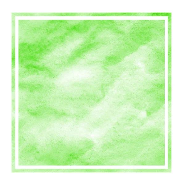 Zöld Kézzel Rajzolt Akvarell Téglalap Alakú Keret Háttér Textúra Foltok — Stock Fotó