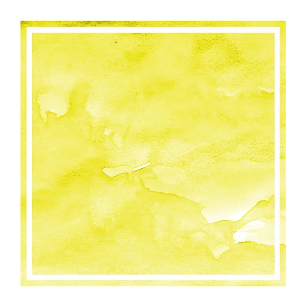 Sarı Suluboya Dikdörtgen Çerçeve Arka Plan Doku Lekeleri Ile Çekilmiş — Stok fotoğraf