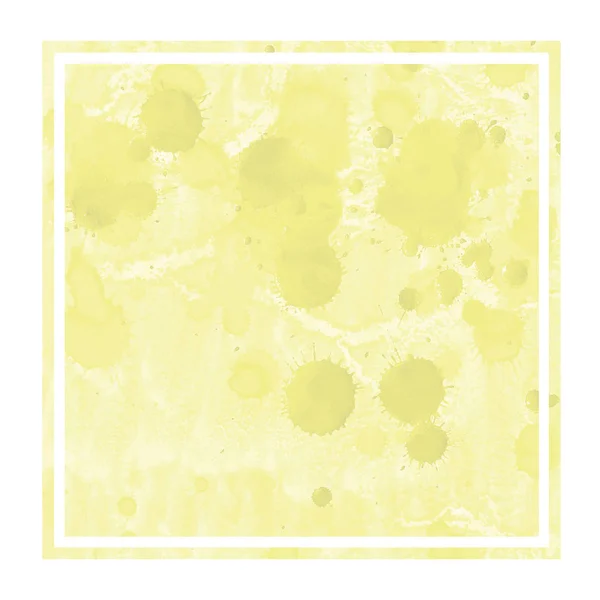 Amarelo Mão Desenhada Aquarela Retangular Moldura Textura Fundo Com Manchas — Fotografia de Stock