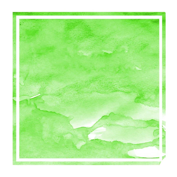 绿色手绘水彩矩形框架背景纹理与污渍 现代设计元素 — 图库照片