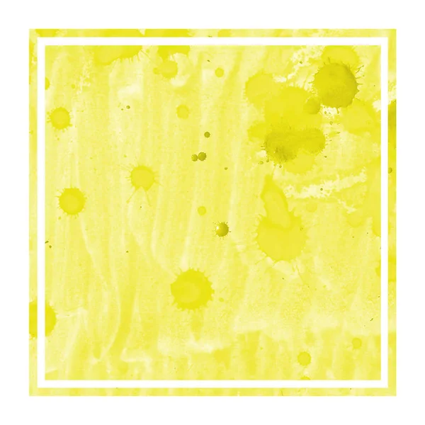 Amarelo Mão Desenhada Aquarela Retangular Moldura Textura Fundo Com Manchas — Fotografia de Stock