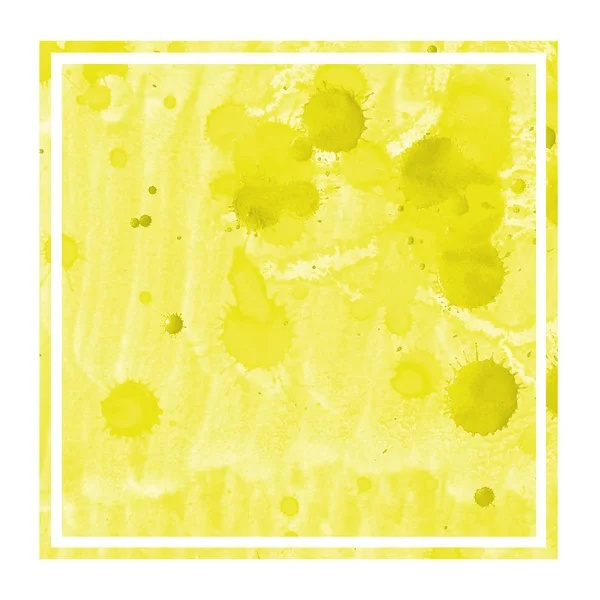 Amarelo Mão Desenhada Aquarela Retangular Moldura Textura Fundo Com Manchas — Fotografia de Stock