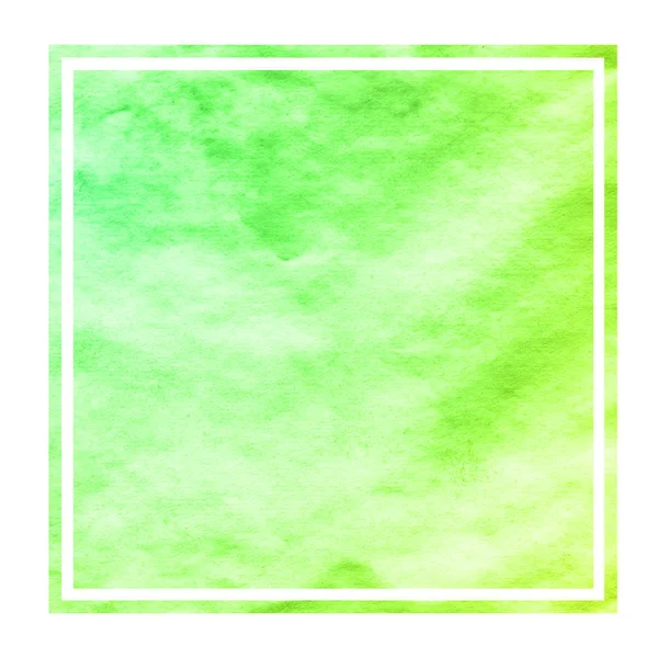 绿色手绘水彩矩形框架背景纹理与污渍 现代设计元素 — 图库照片