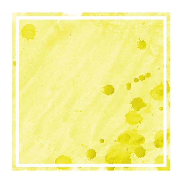 Sarı Suluboya Dikdörtgen Çerçeve Arka Plan Doku Lekeleri Ile Çekilmiş — Stok fotoğraf
