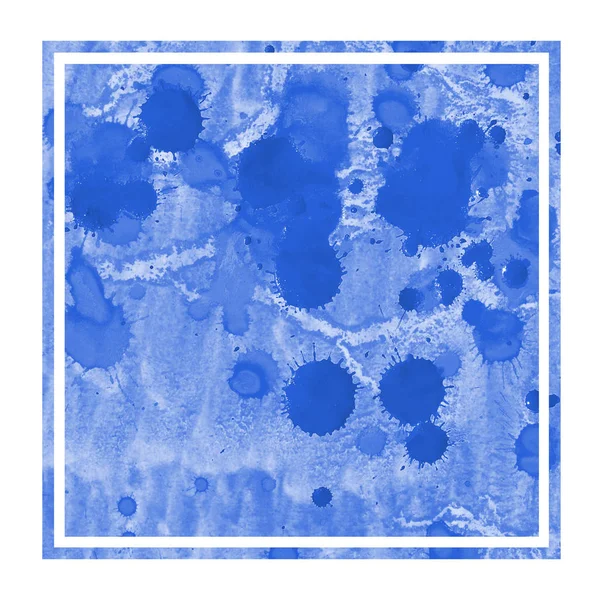 Blue Hand Drawn Watercolor Rectangular Frame Background Texture Stains Modern — Stock Photo, Image