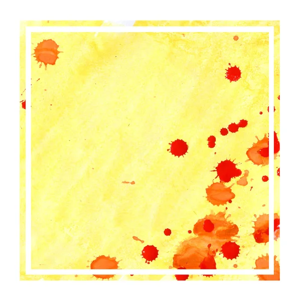 Caldo Giallo Disegnato Mano Acquerello Cornice Rettangolare Sfondo Texture Con — Foto Stock