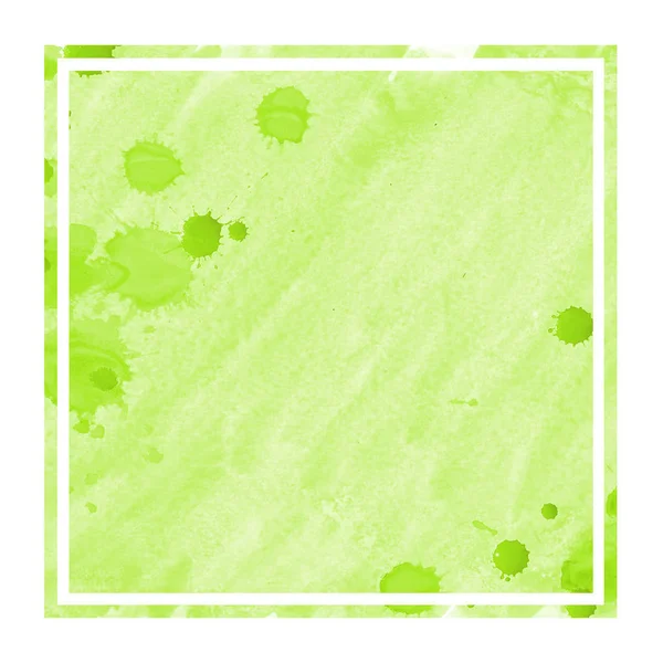 Světle Zelená Ručně Kreslenou Akvarel Obdélníkový Rám Texturu Pozadí Skvrny — Stock fotografie