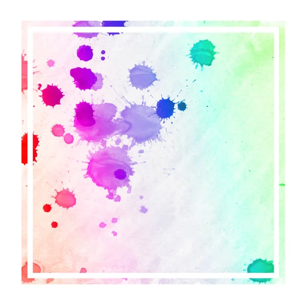 Multicolor Dibujado Mano Acuarela Marco Rectangular Textura Fondo Con Manchas —  Fotos de Stock