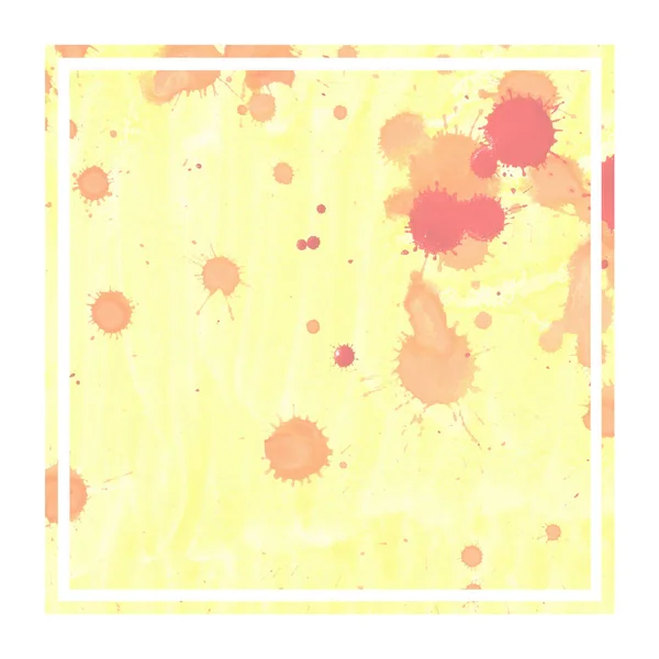 Teplé Žluté Ručně Kreslenou Texturu Pozadí Akvarel Obdélníkového Rámce Skvrny — Stock fotografie