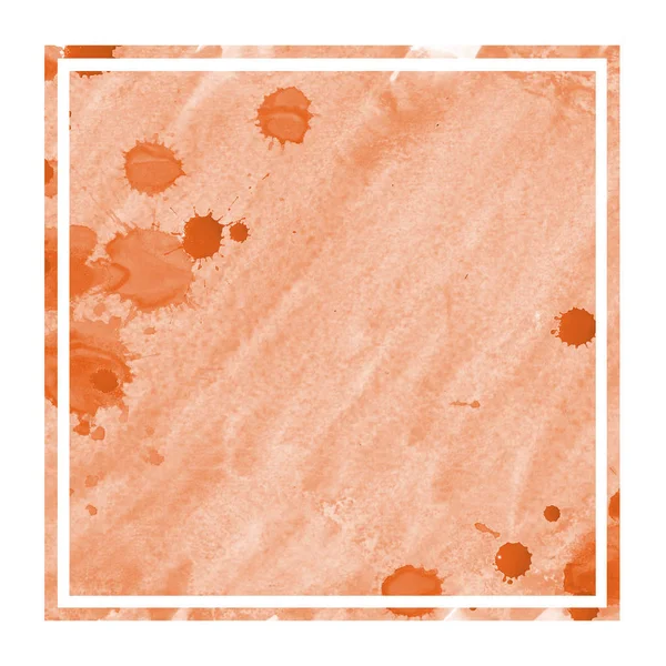 Laranja Mão Desenhada Aquarela Retangular Moldura Textura Fundo Com Manchas — Fotografia de Stock