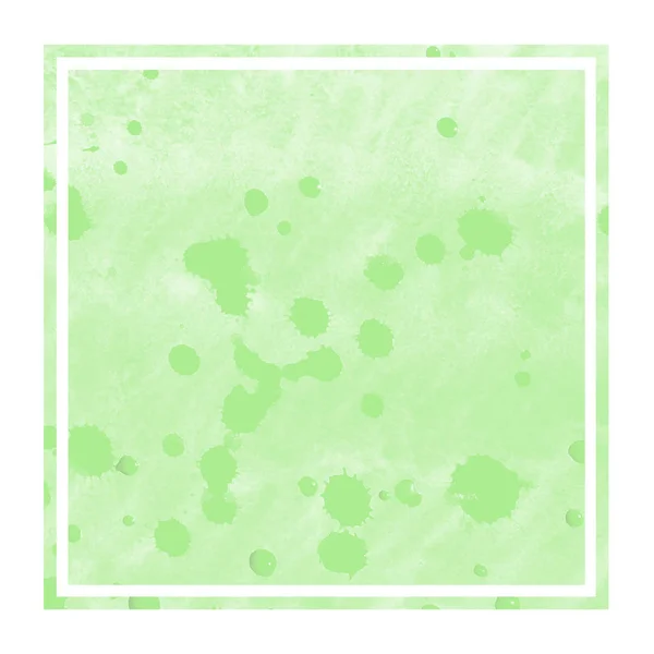 Verde Disegnato Mano Acquerello Cornice Rettangolare Sfondo Texture Con Macchie — Foto Stock