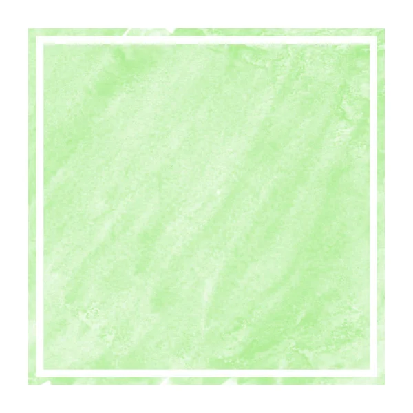 Gröna Handritade Vattenfärg Rektangulär Ram Bakgrundsstruktur Med Fläckar Moderna Designelement — Stockfoto