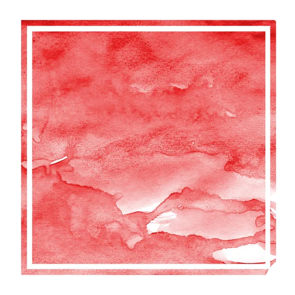 赤の手描き水彩の長方形フレーム背景テクスチャの汚れに モダンなデザイン要素 — ストック写真