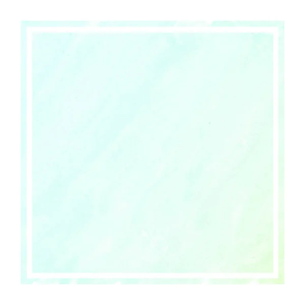 ターコイズ ブルーの手描き水彩の長方形フレーム背景テクスチャの汚れに モダンなデザイン要素 — ストック写真