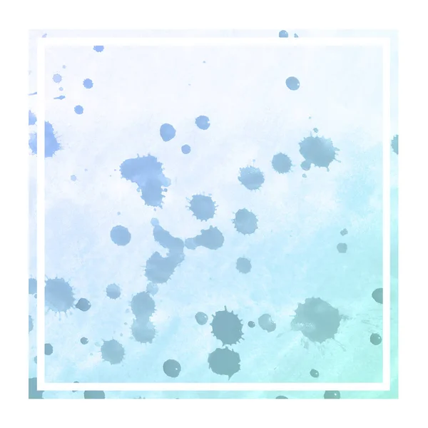 Bleu Froid Aquarelle Dessinée Main Cadre Rectangulaire Texture Fond Avec — Photo