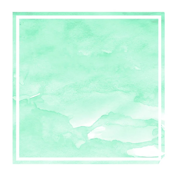 Turquoise Hand Drawn Watercolor Rectangular Frame Background Texture Stains Modern — Stock Photo, Image