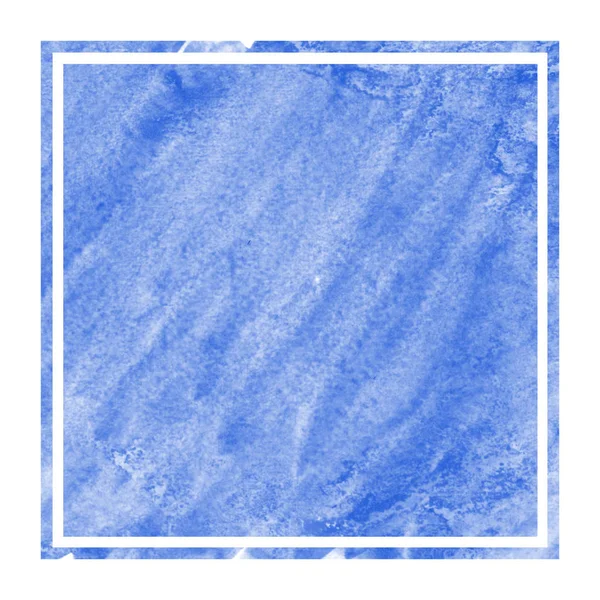 青い手描き水彩の長方形フレーム背景テクスチャの汚れに モダンなデザイン要素 — ストック写真