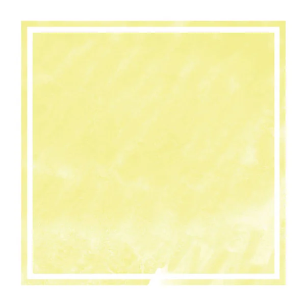 黄色手画水彩矩形框架背景纹理与污渍 现代设计元素 — 图库照片
