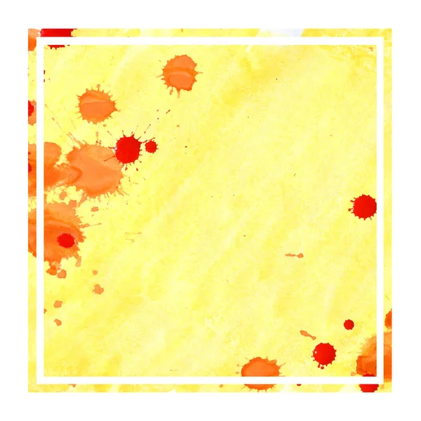 Caldo Giallo Disegnato Mano Acquerello Cornice Rettangolare Sfondo Texture Con — Foto Stock