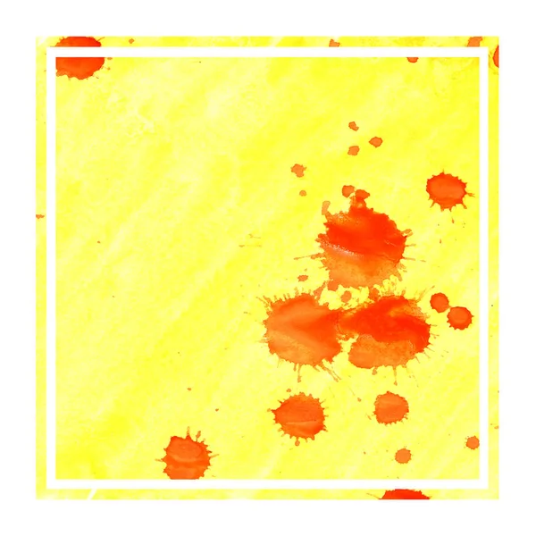 Caldo Giallo Disegnato Mano Acquerello Cornice Rettangolare Sfondo Texture Con — Foto Stock