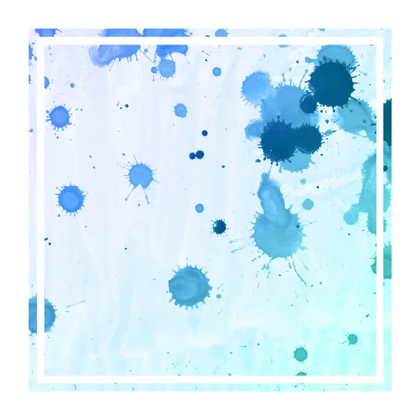 Mão Azul Frio Desenhado Aquarela Moldura Retangular Textura Fundo Com — Fotografia de Stock