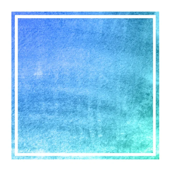 Koude Blauwe Hand Getekend Achtergrondstructuur Aquarel Rechthoekig Raam Met Vlekken — Stockfoto