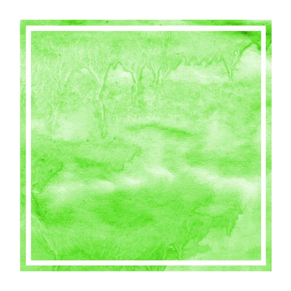 Verde Dibujado Mano Acuarela Marco Rectangular Textura Fondo Con Manchas — Foto de Stock