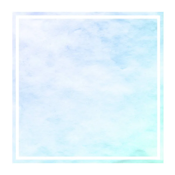 Cold Blue Hand Drawn Watercolor Rectangular Frame Background Texture Stains — Stock Photo, Image