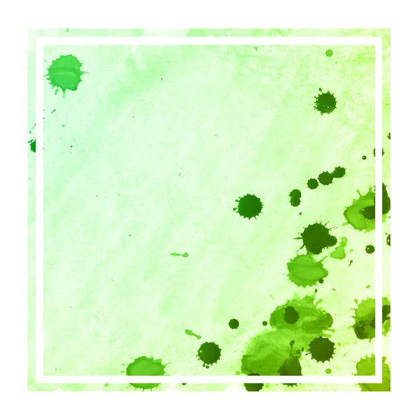 Verde Mão Desenhada Aquarela Moldura Retangular Textura Fundo Com Manchas — Fotografia de Stock