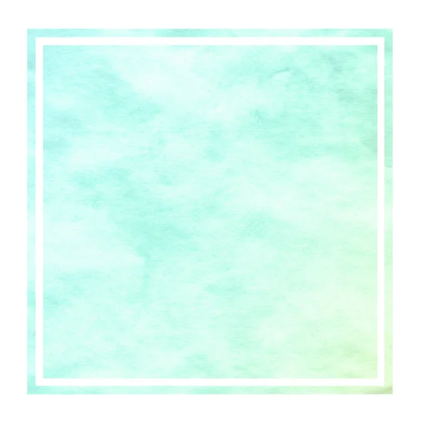 Turquoise Hand Drawn Watercolor Rectangular Frame Background Texture Stains Modern — Stock Photo, Image